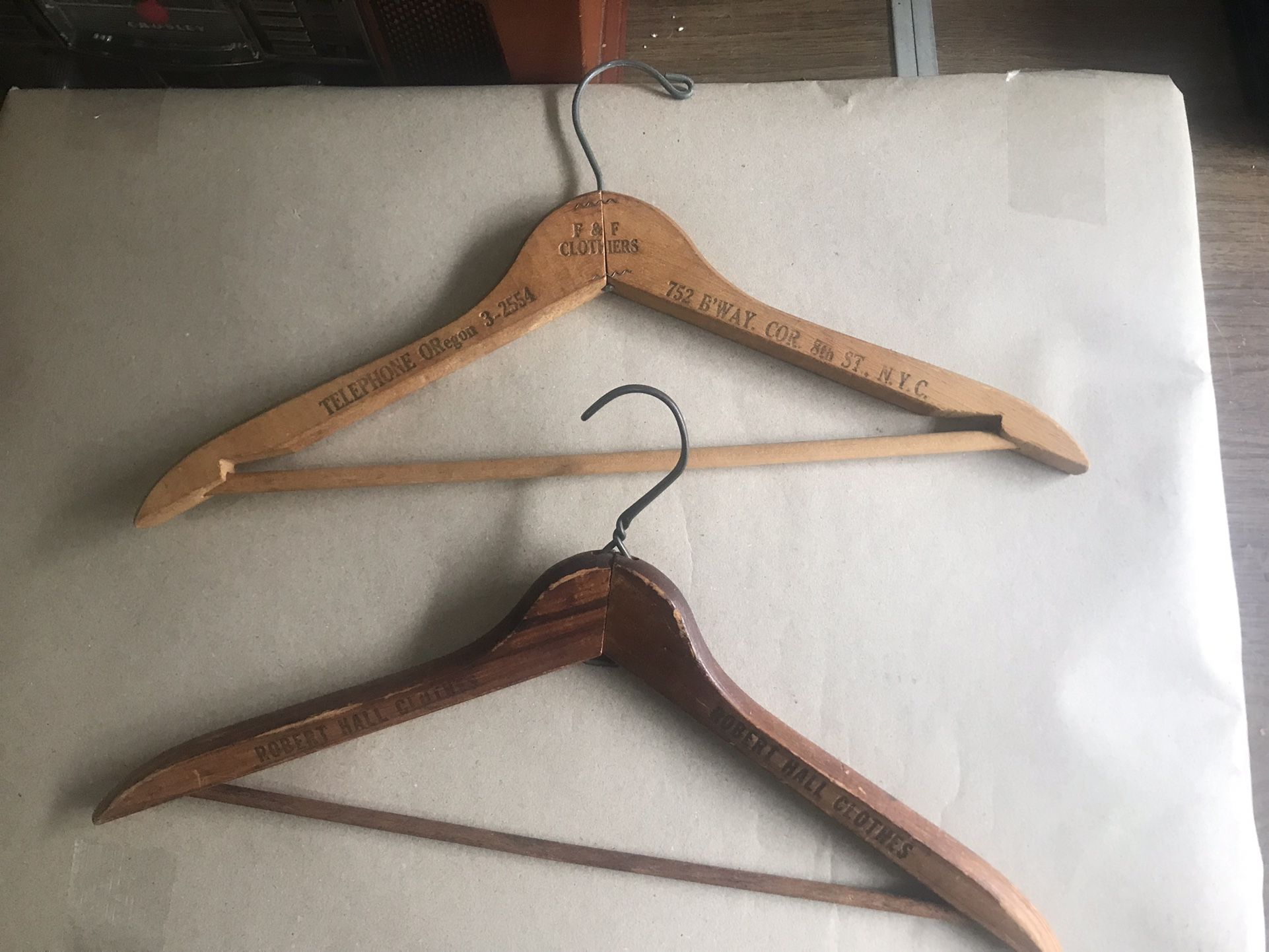 2Vintage Wood Clothes Hangers Robert Hall And F&F Clothiers