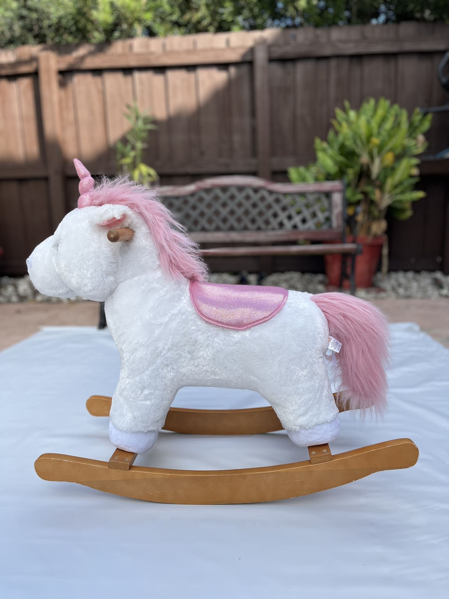 UNICORN ROCKING Horse Toy, GIRLS 25" Pink FUR ROCKER Horse Plush KIDS PREFERRED