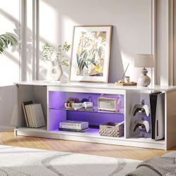 57 in. Glossy White Fluted TV Stand Fits TV Up to 65 in. Entertainment Center