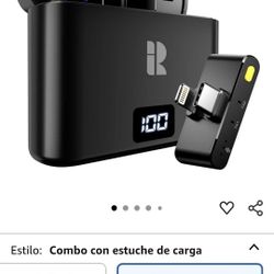 Micrófono Lavalier inalámbrico para iPhone/Android/iPad/Laptop Dual Lav Mic con estuche de carga.