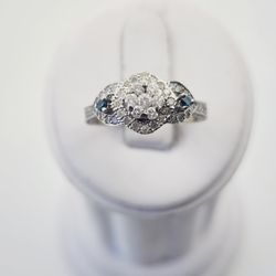 10k Gold Blue & White Diamond Ring