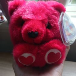 Vintage 1994 Puffkins Kisses Red Love Hearts Bear Plush Animal 