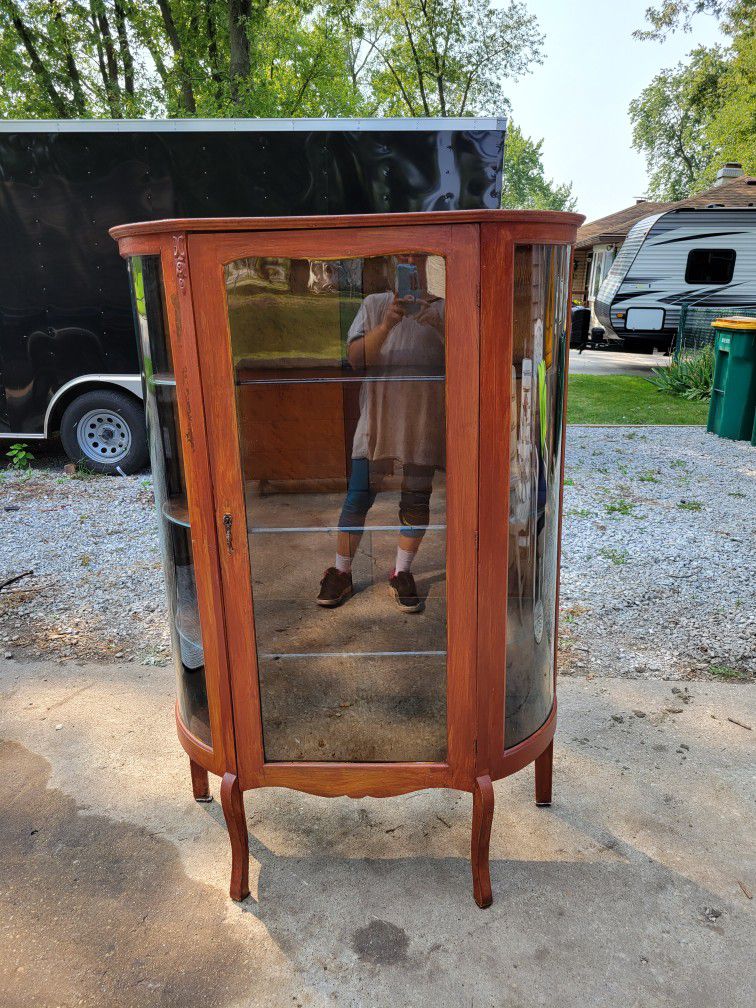 Antique Solid Wood Curio Cabinet With The Key