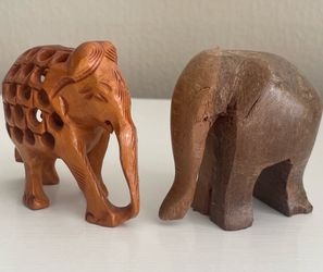Wooden Elephant Figurines Set of 2