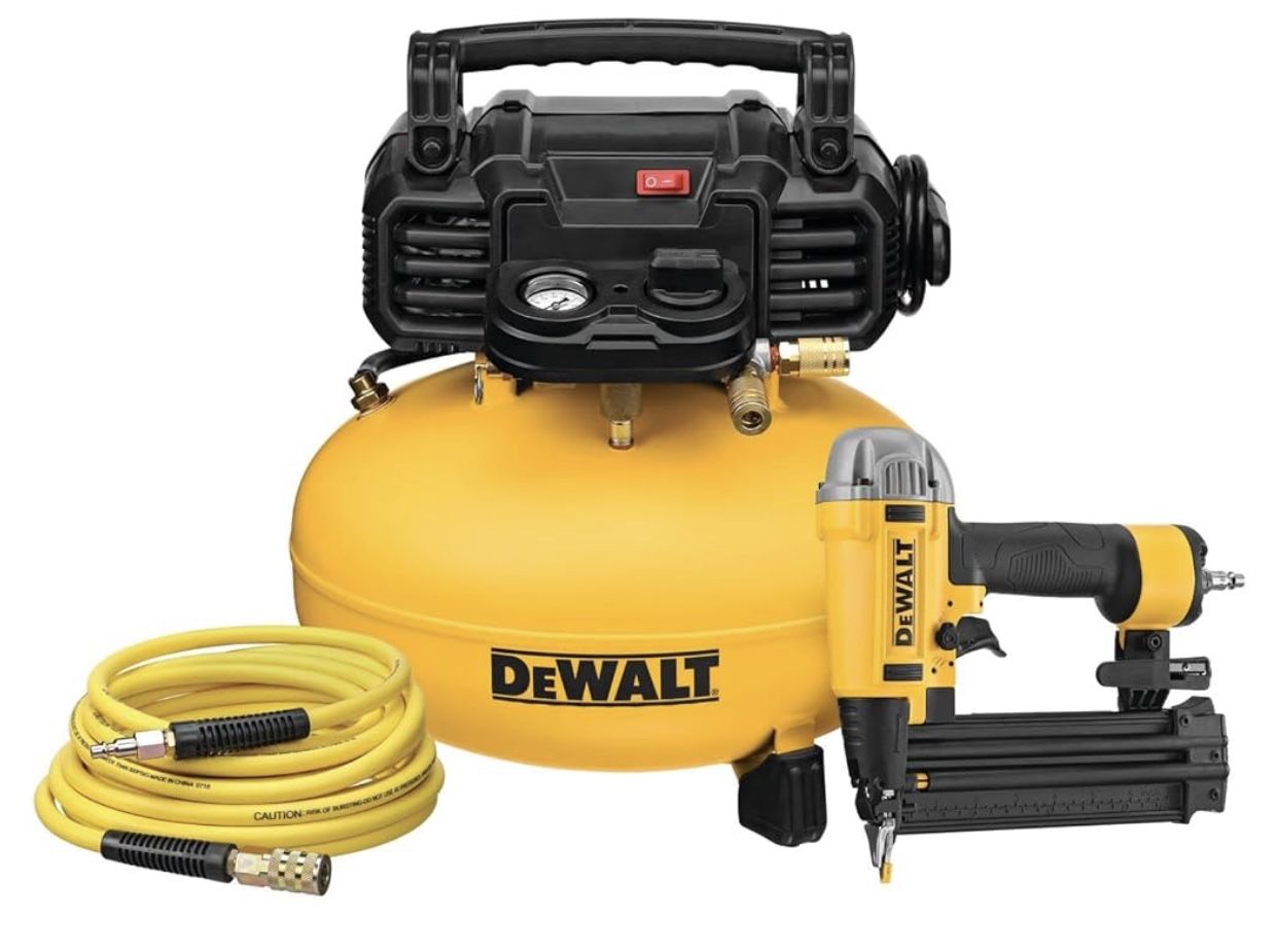 DEWALT DWFP1KIT 18 Gauge Brad Nailer and 6 Gallon Oil-Free Pancake Air Compressor Combo Kit