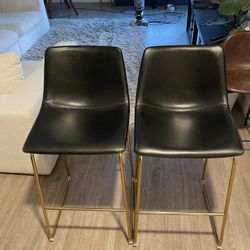 Set Of Black & Gold Stools Faux Leather