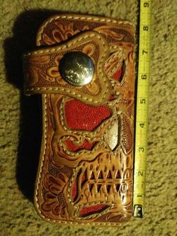 ***AUTHENTIC LEATHER SKULL BIKER WALLET***
