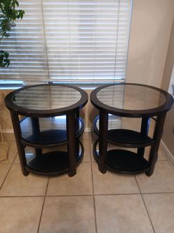 Dark brown and mirror tables