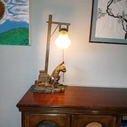 Bronze Sculpture Young Man Ringing Town Bell Table Lamp 