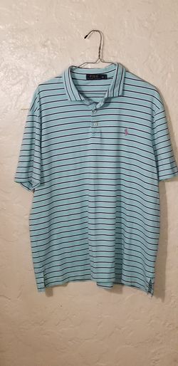 POLO Ralph Lauren Polo Golf Rugby Shirt Striped Baby Green Blue & White Sz XL
