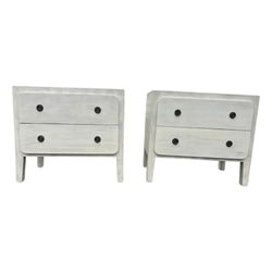 NY: Pair of Chunky 2-Drawer Nightstands in Light Washed Wood