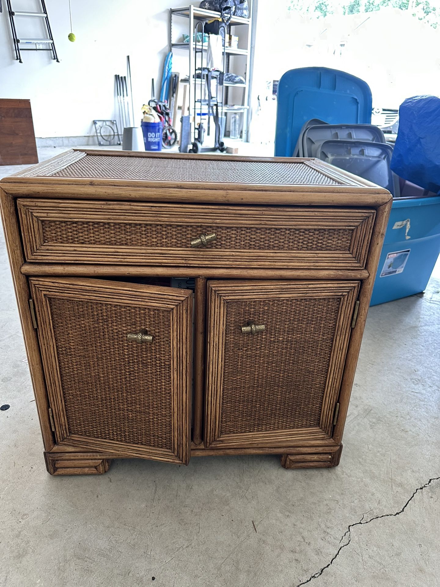 Walnut Rattan Side Table