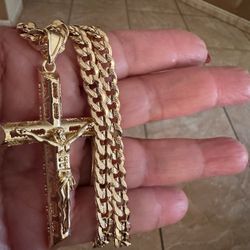 Gold Plated Cuban Chain With Big Cross
