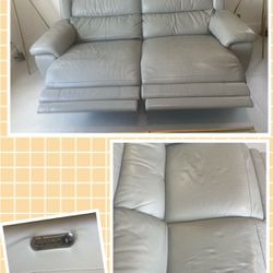 Leather power recliner sofa