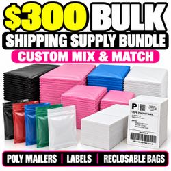 1000PC BULK SHIPPING SUPPLY BUNDLE POLY MAILERS LABELS BAGS