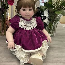 Marie Osmond Wine Colored Dress Porcelain Doll