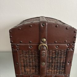 Wood, Wicker and Leather Trimmed Storage Chest