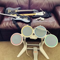 Rock Band and Guitar Hero  Guitars And Drum Set Untested And Sold As is For Parts 