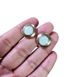 Vintage Swank Tarnished Gold Toned White Round Cuff Links