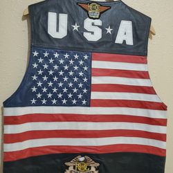 Ladies of Harley-Davidson Interstate Leather Vest USA Flag Vintage Patches Women's Size Medium.