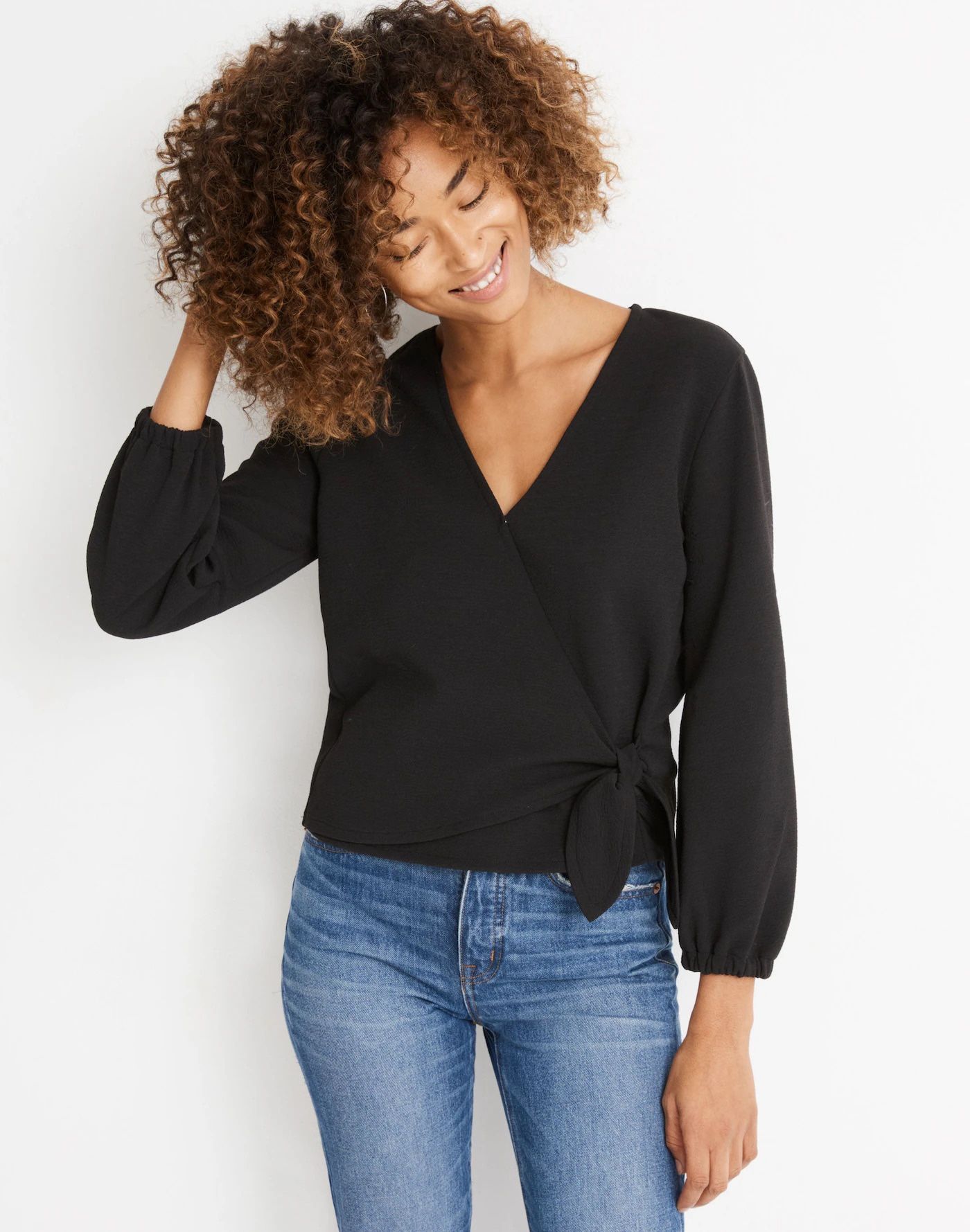 Madewell Texture and Thread Crepe Black Long Sleeve Top Size XS
