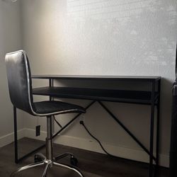 Black Desk & Mid-Back Faux Leather Swivel Chair- Home Office Set