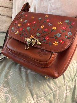 Brown Leather Crossbody Bag Floral Design
