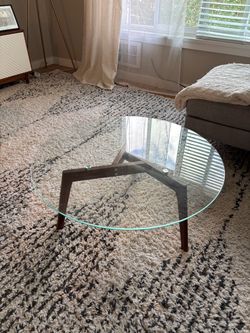 Round Glass Top Coffee Table Walnut Legs