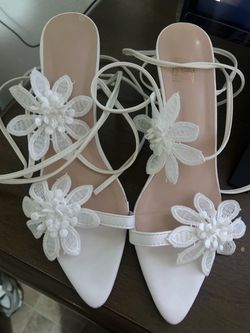 White strapy heels