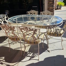 White Wrought Iron Table 6 Cushioned Chairs