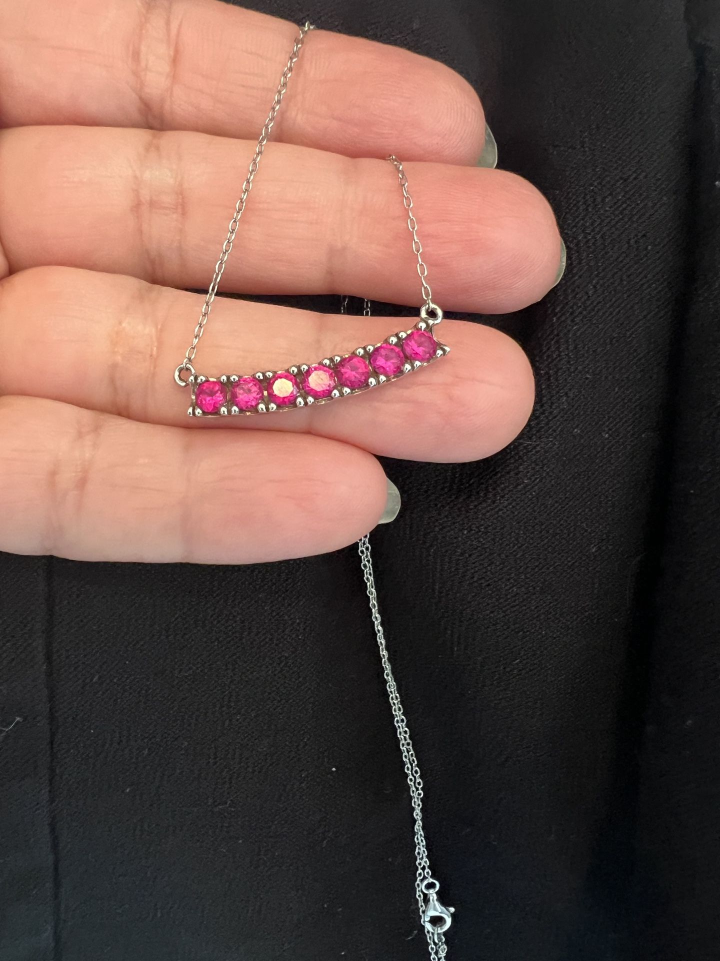 beautiful sterling silver pink gemstone bar necklace