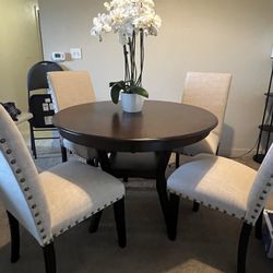 Round Dining Set with 4 Cushion Chairs