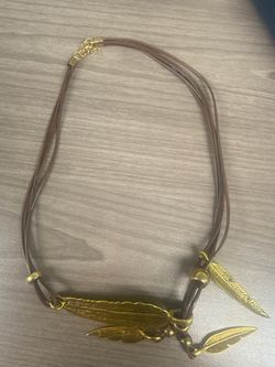 Boho Multi-Strand Cord Necklace – Gold Feather Charms