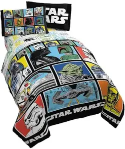 New Star Wars Classic Grid Full Bed Set, 5 Pieces - Multi-Color Bedding Sheets Comforter  Blanket  Bedroom