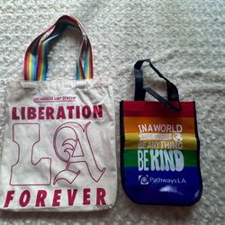LGBT Rainbow Shopping Bags Tote Liberation LA Forever Los Angeles Rare Be Kind