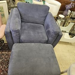 Microfiber blue armchair and matching ottoman