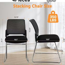 😀 4Pcs CLATINA Stacking Chair, Office Waiting Reception Stackable Armless Chairs with Padded Seat Sled Base, Plastic Desk Chair No Wheels for Confere