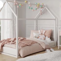 White Metal Montessori house bed