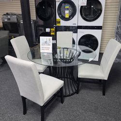 Round Glass Top Dining Table Set with 4 Chairs 🚚WE DELIVER🚚