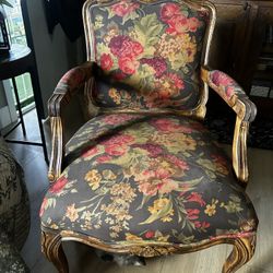 FRENCH COUNTRY SILK FABRIC ACCENT CHAIRS