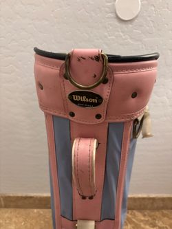 Vintage Wilson Golf Cart Bag Pink Blue White Made in USA Retro Club Tubes