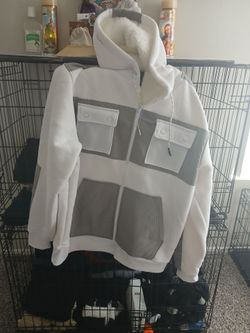 White and Gray Multi-Pocket Zip-Up Hoodie