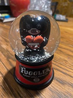Fuggler Mini Snow Globe - Lord Long Ears Black Rabbit with Red Heart