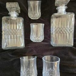 NEW Crystal Cut Decanters Rocks Glasses Barware Set