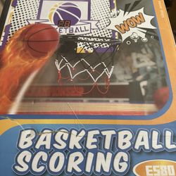 Electronic basketball hoop scoring play set. Comes with pump and 4 balls.   Open box item box is damaged 