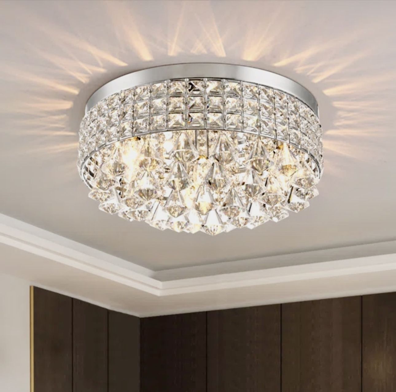 Theodora 4 - Light 15” Unique / Statement Drum Flash Mount with Crystal Accents