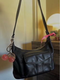 Vintage Fossil 1954 collection black pebbled leather shoulder bag