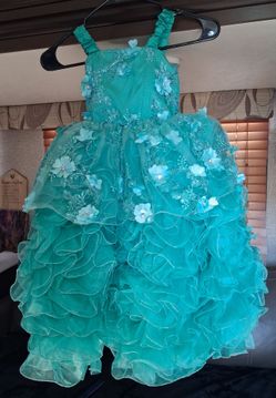 Girls Teal Pageant Ball Gown Dress