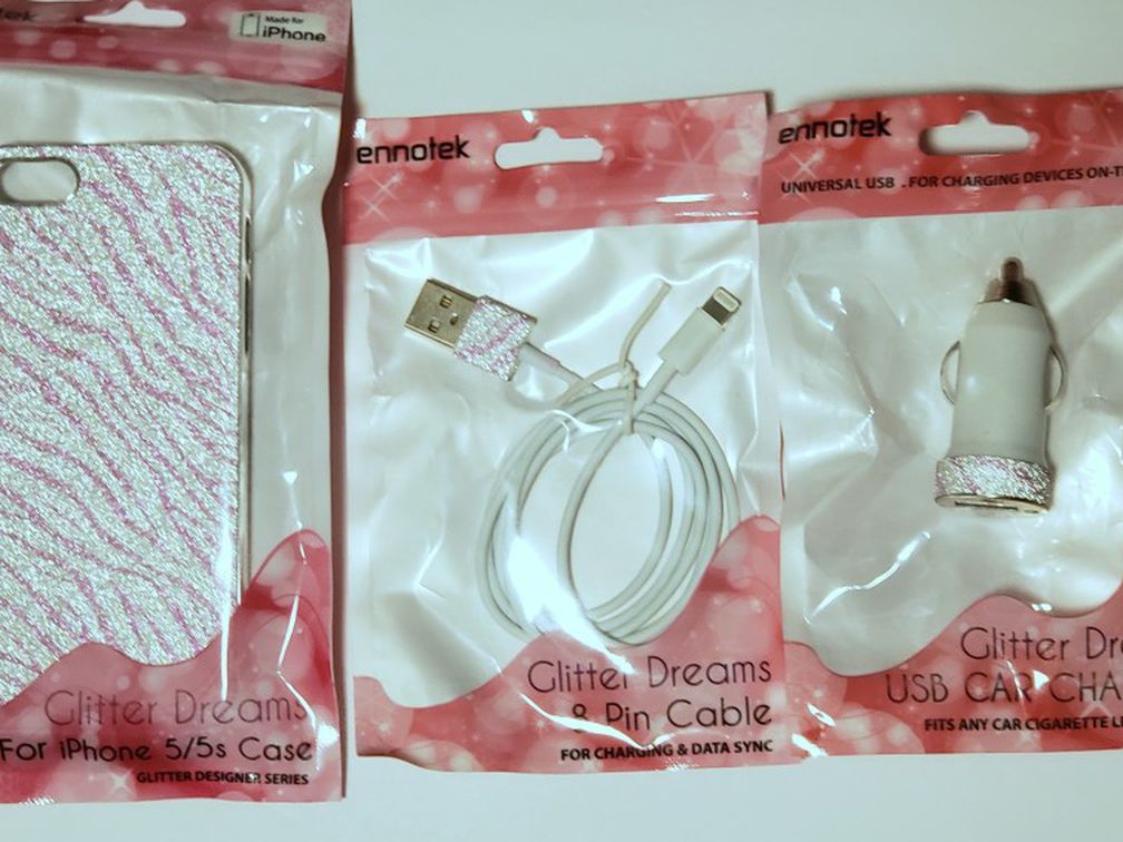 Glitter Dreams Lot of 3 Cell iPhone 5/5s Accessories