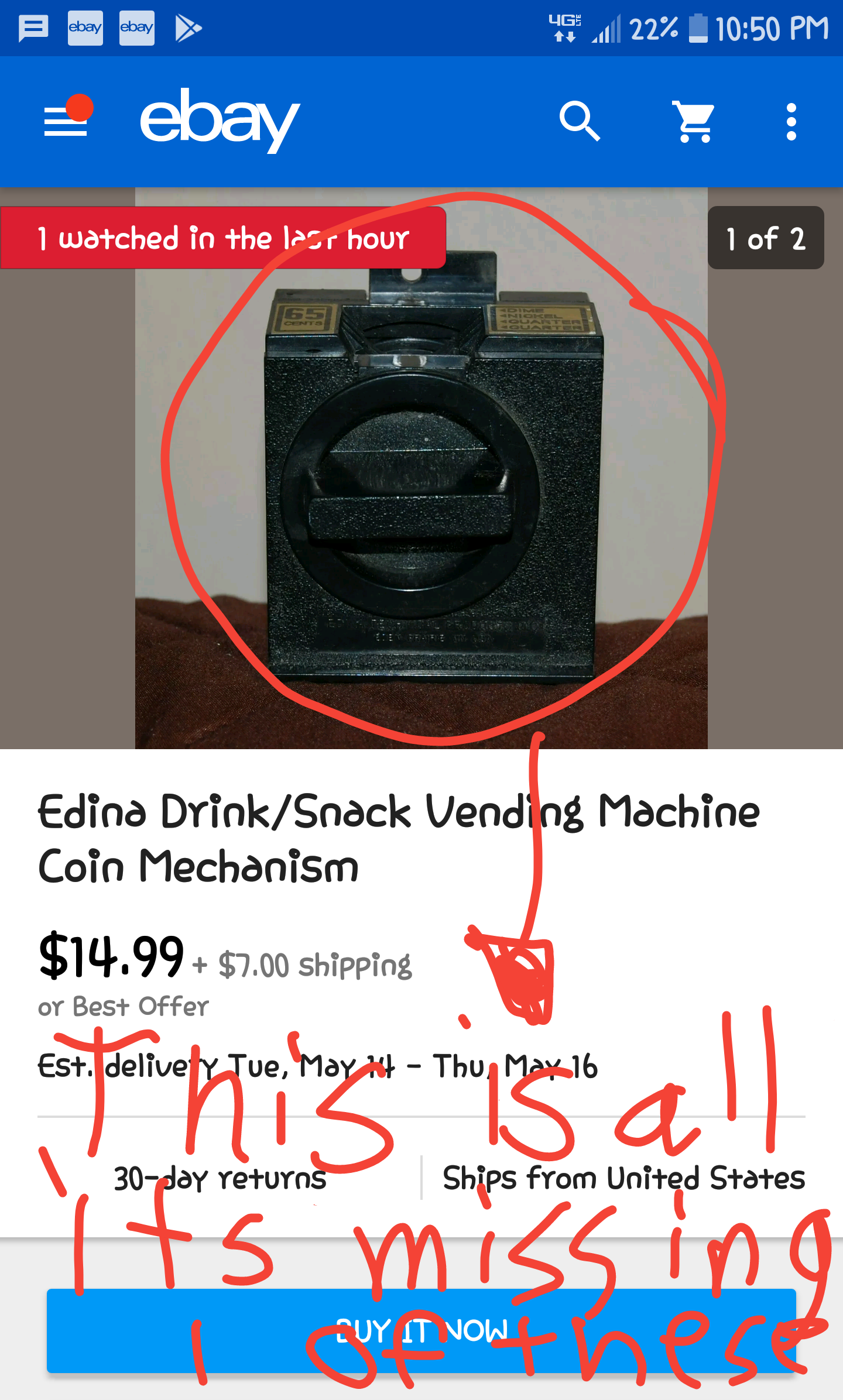 7 SLOT SNACK KING TABLE TOP VENDING MACHINE SUPER OLD & MINT. for Sale